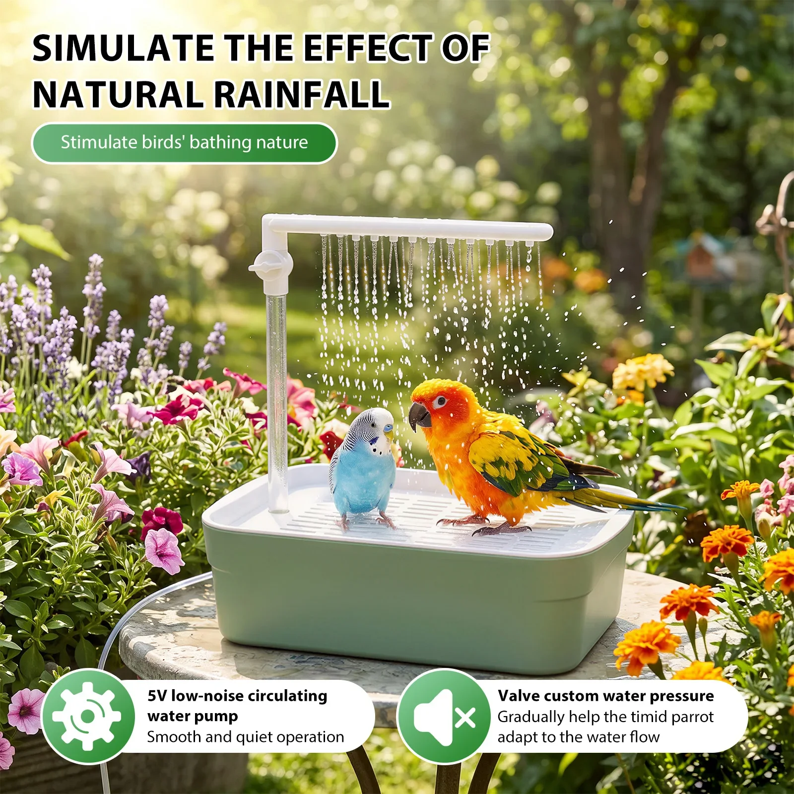 Parrot Automatic Shower Pet Bird Cage Bath Tub Fountain USB Electric Circulating Faucet Toy Pet Bird Bathtub Cleaning Supplies