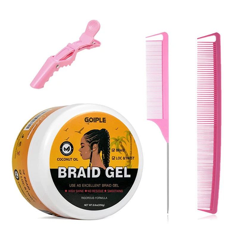 GOIPLE Long Lasting Hold Braid Gel for Black Women Shine n Jam Loc and Twist Wax Tames Frizz Edges Hair Cornrow Styling Product