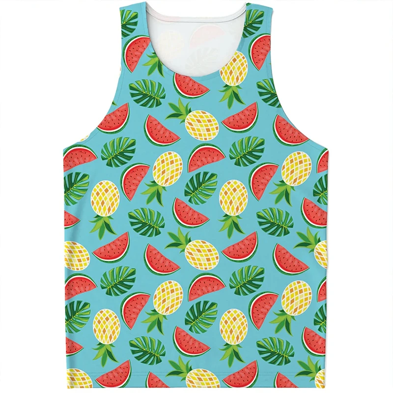 Tropical Fruits 3D Printed Tank Top Strawberry Pattern Sleeveless Vest Mens Shirts Harajuku Streetwear GYM Tees Tops Clothing