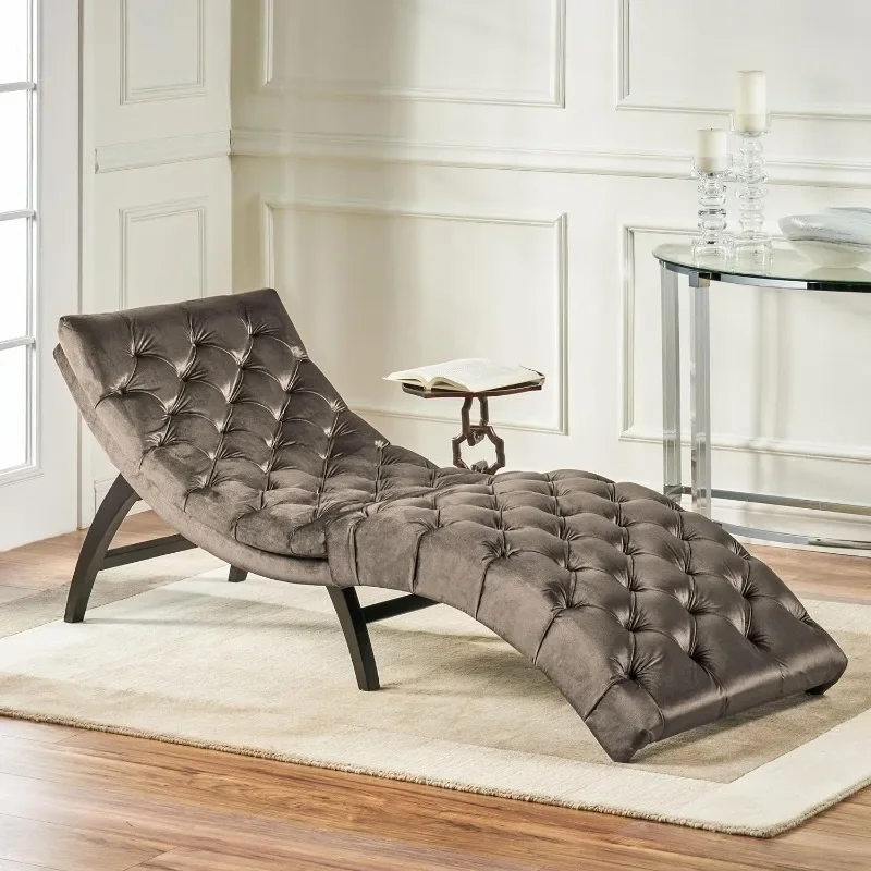 Chaise longue sans accoudoirs en velours capitonné avec bouton, salon luxueux, extérieur, chambre à coucher, bureau, arrière-cour