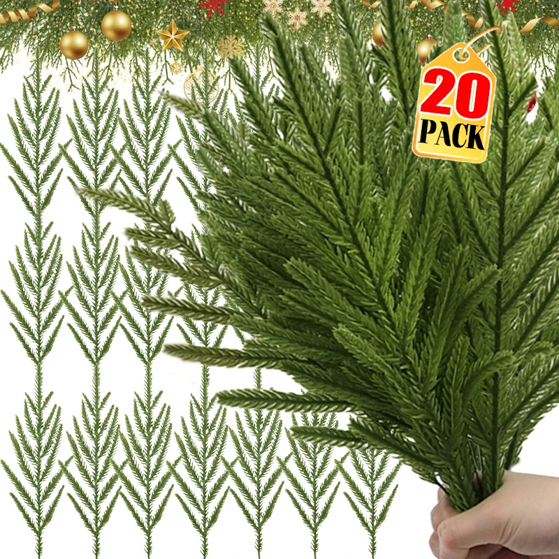 20/1Pcs Christmas Green Pine Needles Artificial Pine Needle Branches Fake Plant DIY Wreath Dining Table Gift Decoration Supplies