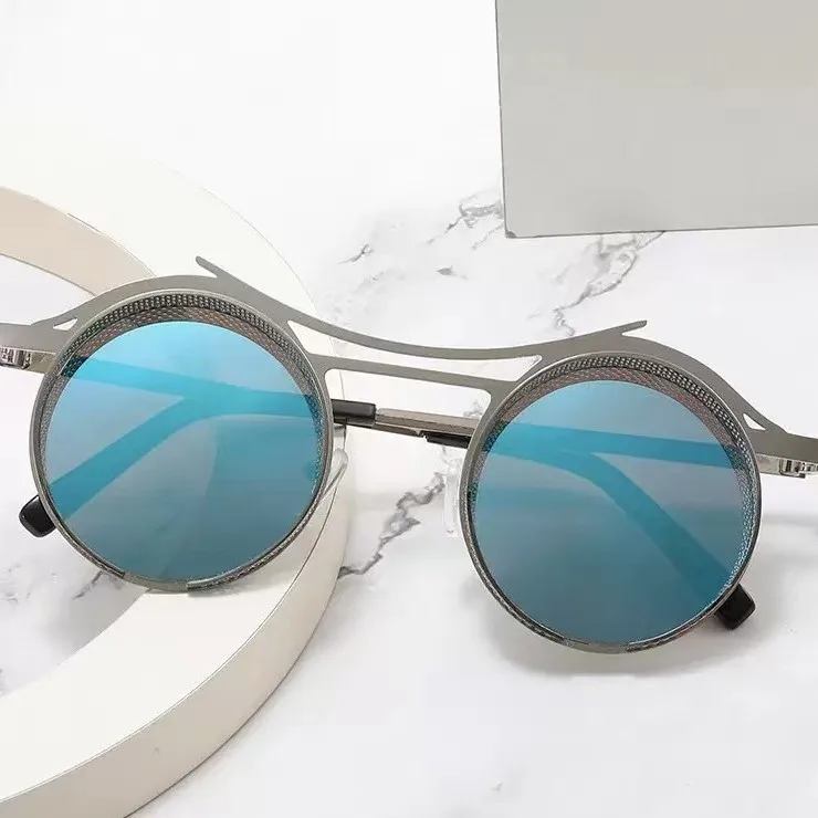 Personality Hollowed-out Mesh Round-framed Sunglasses Retro Steam Punk UV Resistant Beach Stage Performances UV400 Glasses