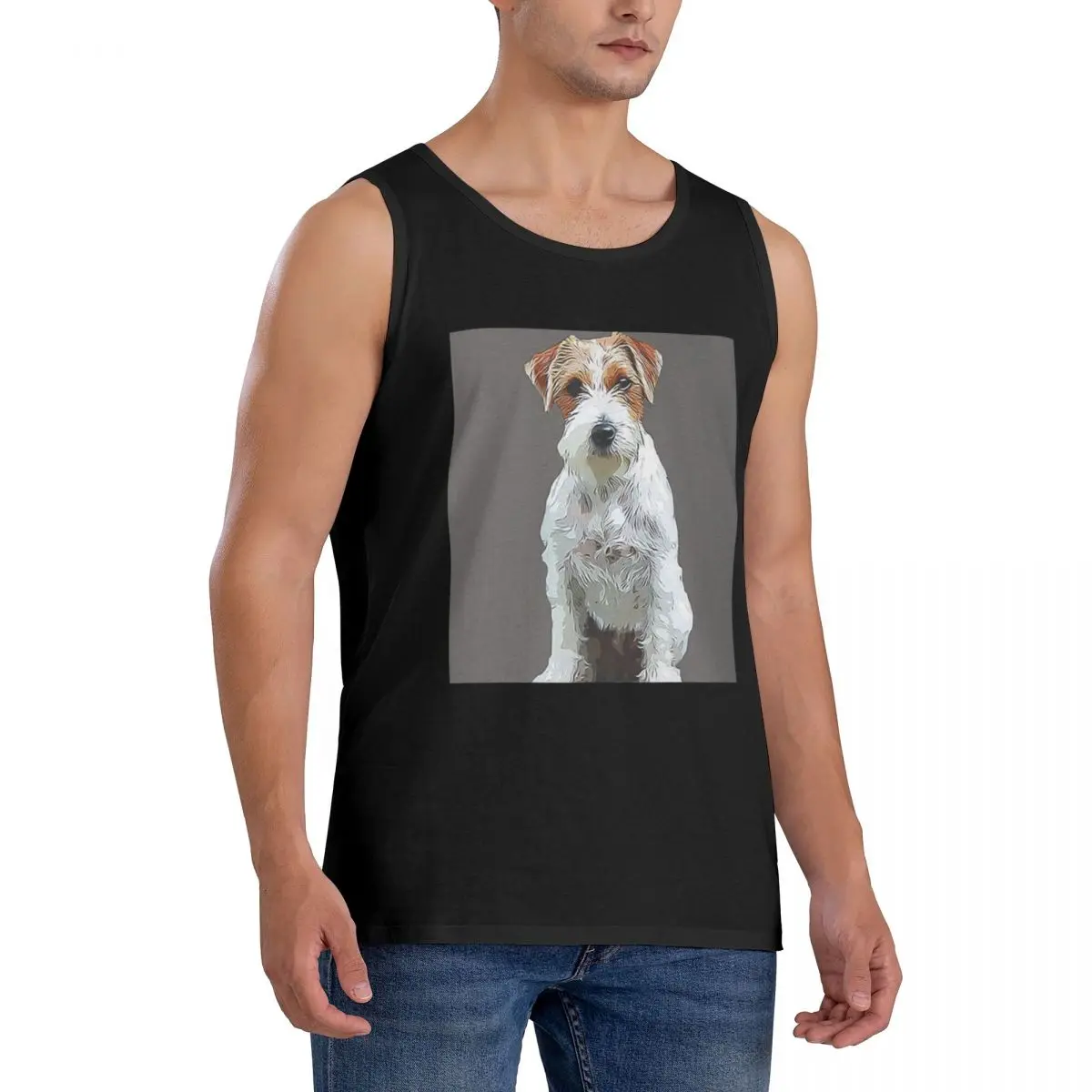 100% Cotton Dog Jack Russell Terrier Rough Coat Sleeveless T-Shirt Men Workout Sports Clothing Tops Men's Crew Neck Vest