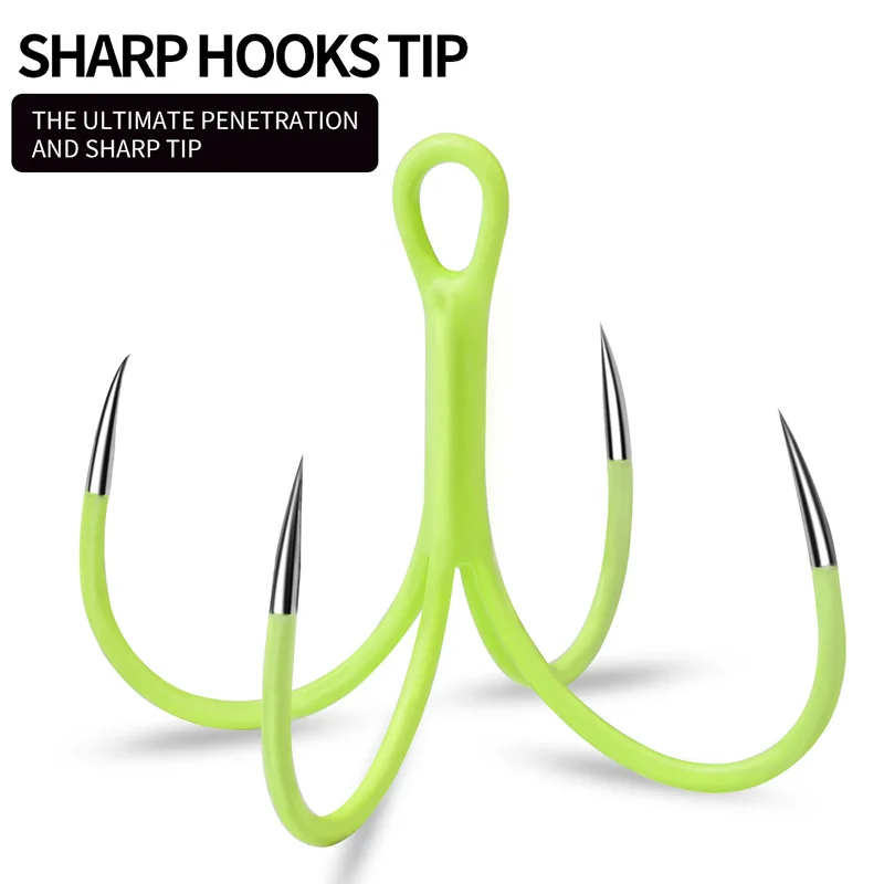 YUCONG 20PCS Luminous Quadruple Fishhook 16-18# Glow Barbless Fishing Hooks Carbon Steel Haken Four Claw Gancho pesca acessórios