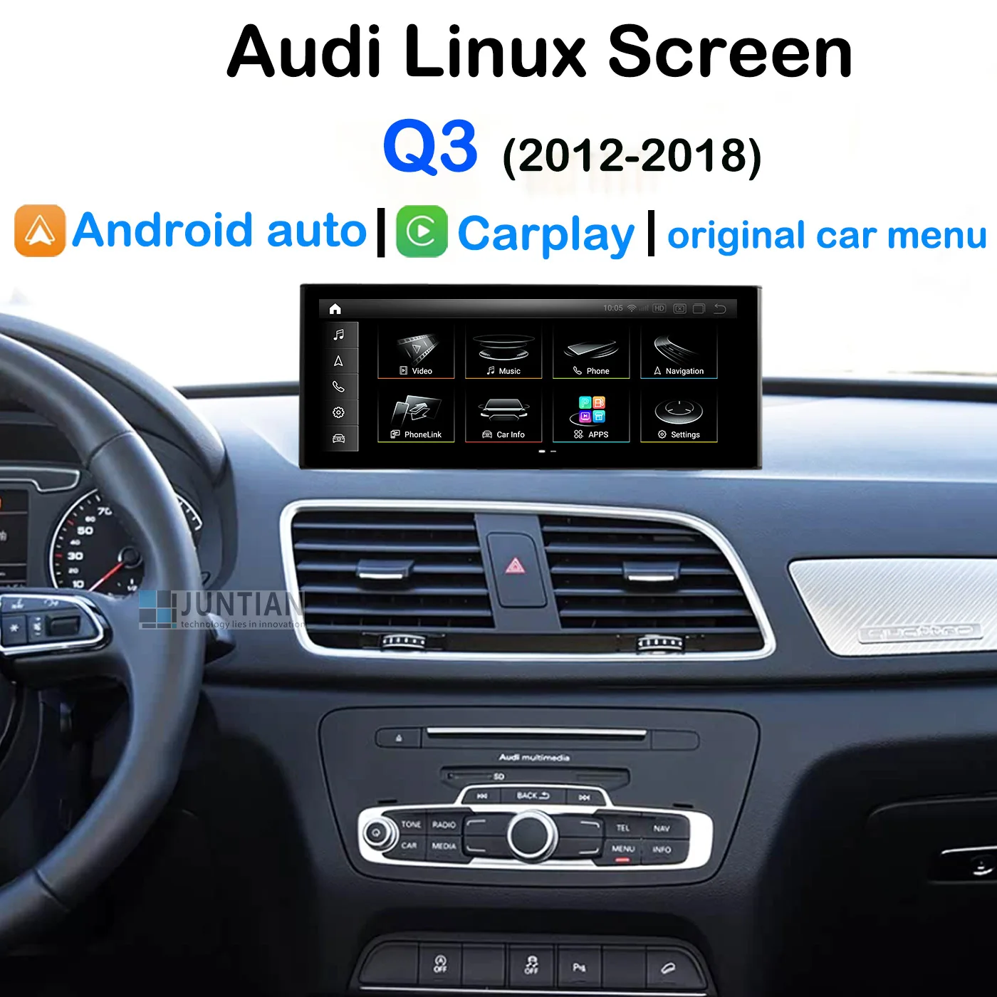 Image of Linux-System für Audi Q3 2013-2018 Kabelloses CarPlay Android Auto Airplay Autoradio Stereo Multimedia Player Bildschirm
