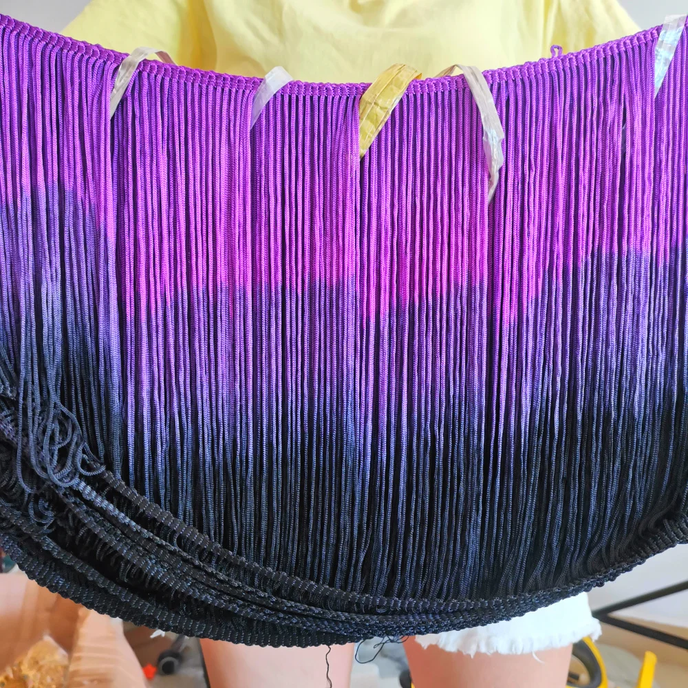 10 Yds Latin Fringe Tassel Dip Dye Ombre Soft Rayon Macrame Dance Dress Trimming Samba Skirt Tassel Purple black 25cm