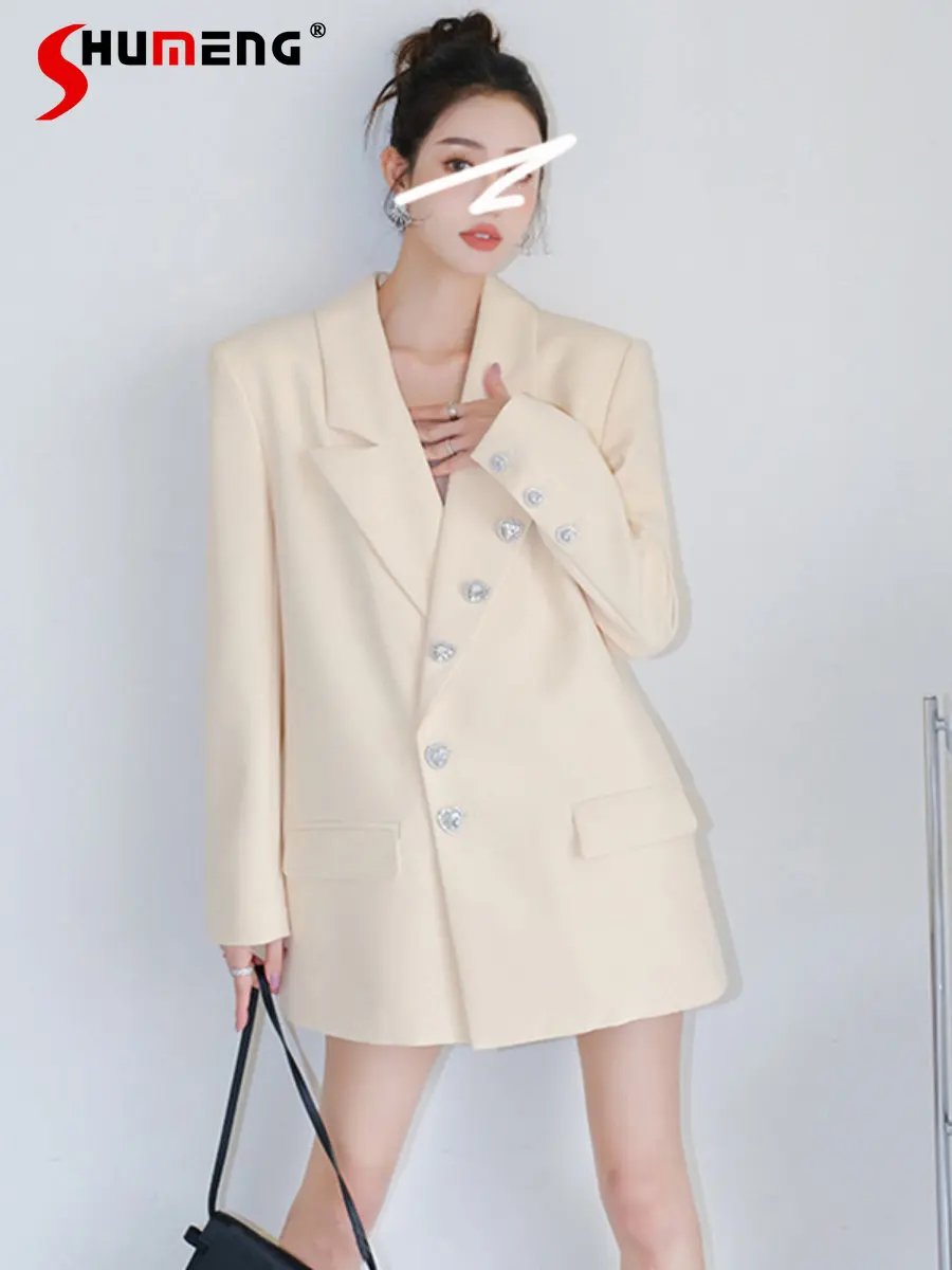 2023 Spring New French Hot Rhinestone Loose Suit Coat Women Exquisite Rhinestone Temperament Slimming Mid-Length Blazer Jacket