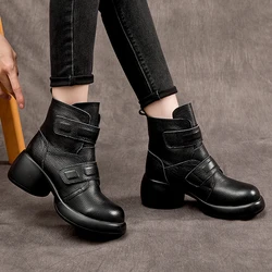 GKTINOO 2024 Moda Donna Stivaletti con tacco spesso Autunno Inverno Scarpe calde Stivali con plateau robusti in vera pelle di alta qualità