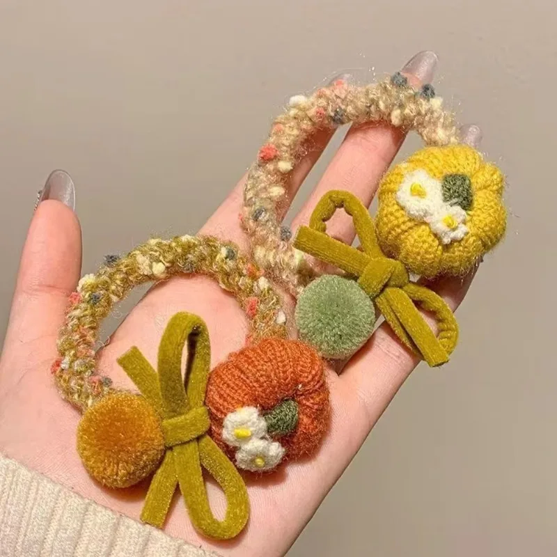 Orange Pumpkin Hairball Hair Ties for Women Girls Autumn Winter Cute Colorful Flower Ball Head Rope Halloween Thanksgiving Gifts