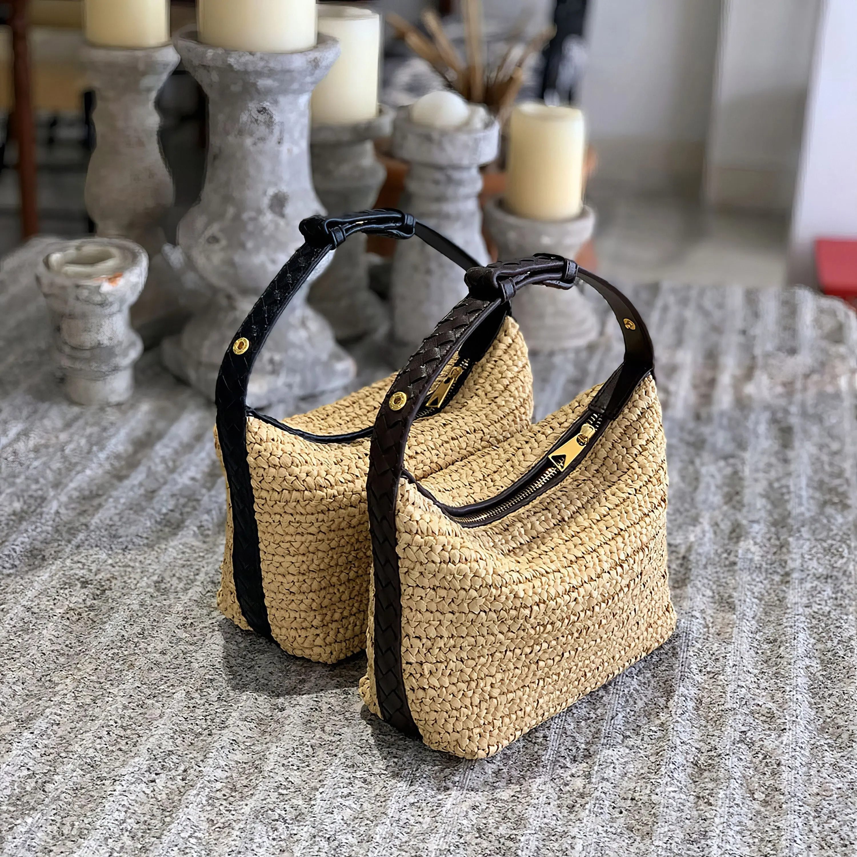 

Woven raffia shoulder bag, woven leather and raffia tote bag, summer wallet, women's handbags, gifts for her.