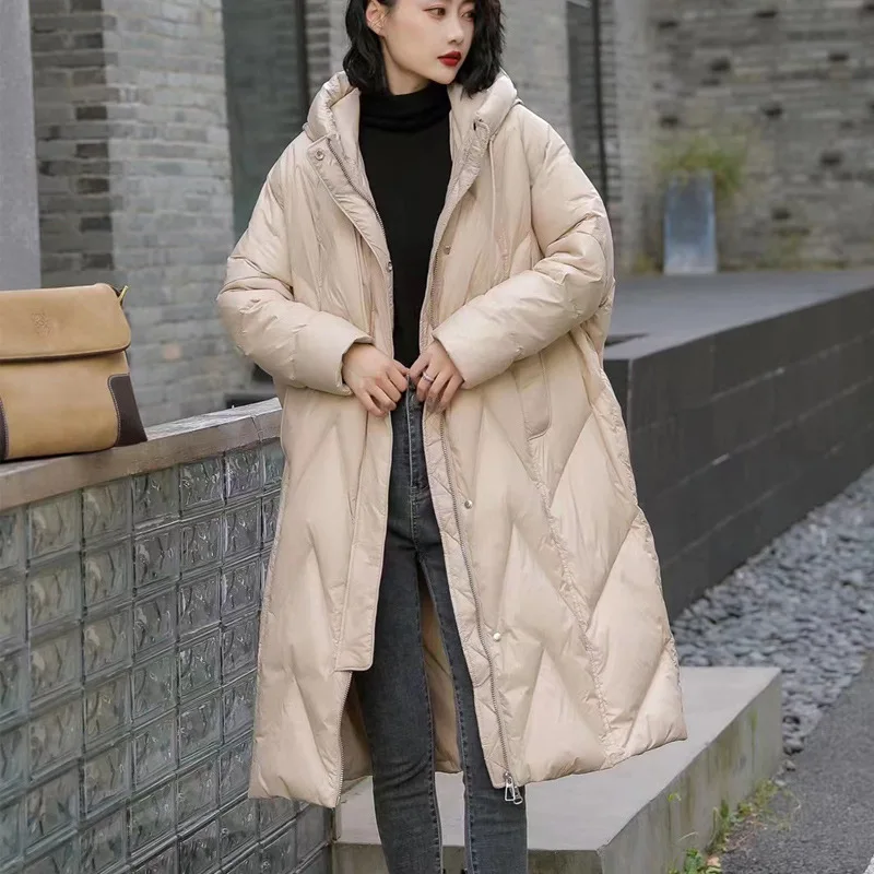 Long Down Coats 90% White Duck Down Coats Woman  Casual Loose Warm Hooded  Large Size Thickened 2024 Winter New in Outerwears