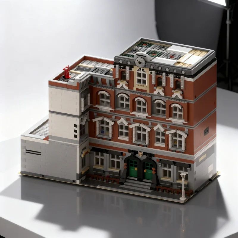 4710pcs MOC Modular Buildings Modular School Inverted Corner Alternate Build Town Hall Corner Garage Model Building Blocks Toys
