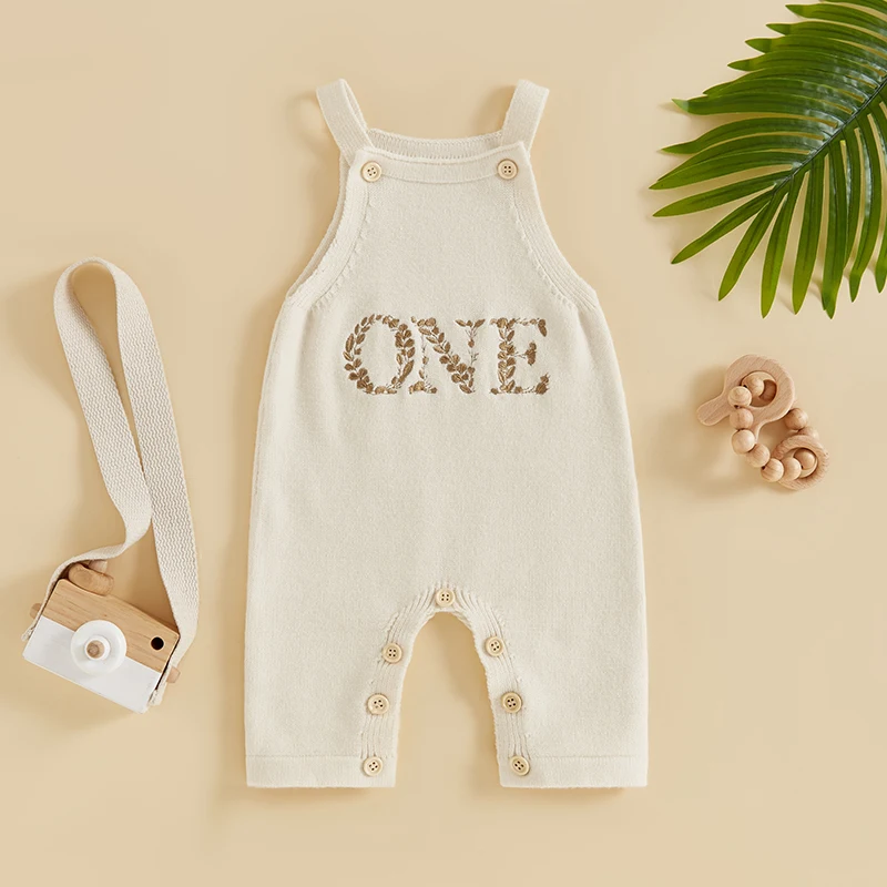 Soft Baby Knitted Suspender Pants Embroidery Letters Sleeveless Romper Girls Boys Clothes for Birthday Overalls Knitwear