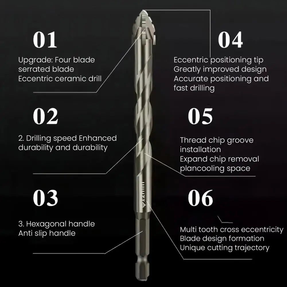 Fast Drilling Tool High-strength Eccentric Twist Drill Bit Set for Stone Glass Wood Brick Metal 6 Pcs Four-flute Sawtooth