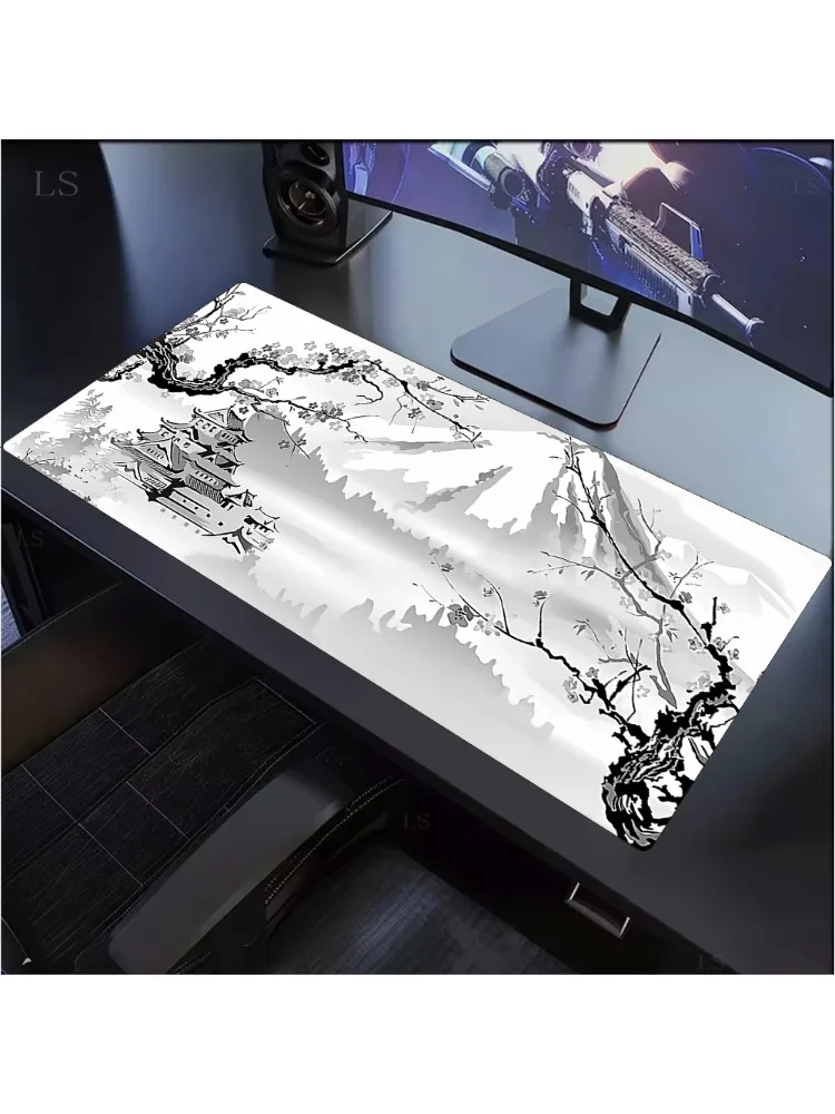 Tapis de bureau Sakura blanc, fleur de cerisier japonaise, tapis de souris de jeu pour bureau, clavier, antidérapant, pour ordinateur portable