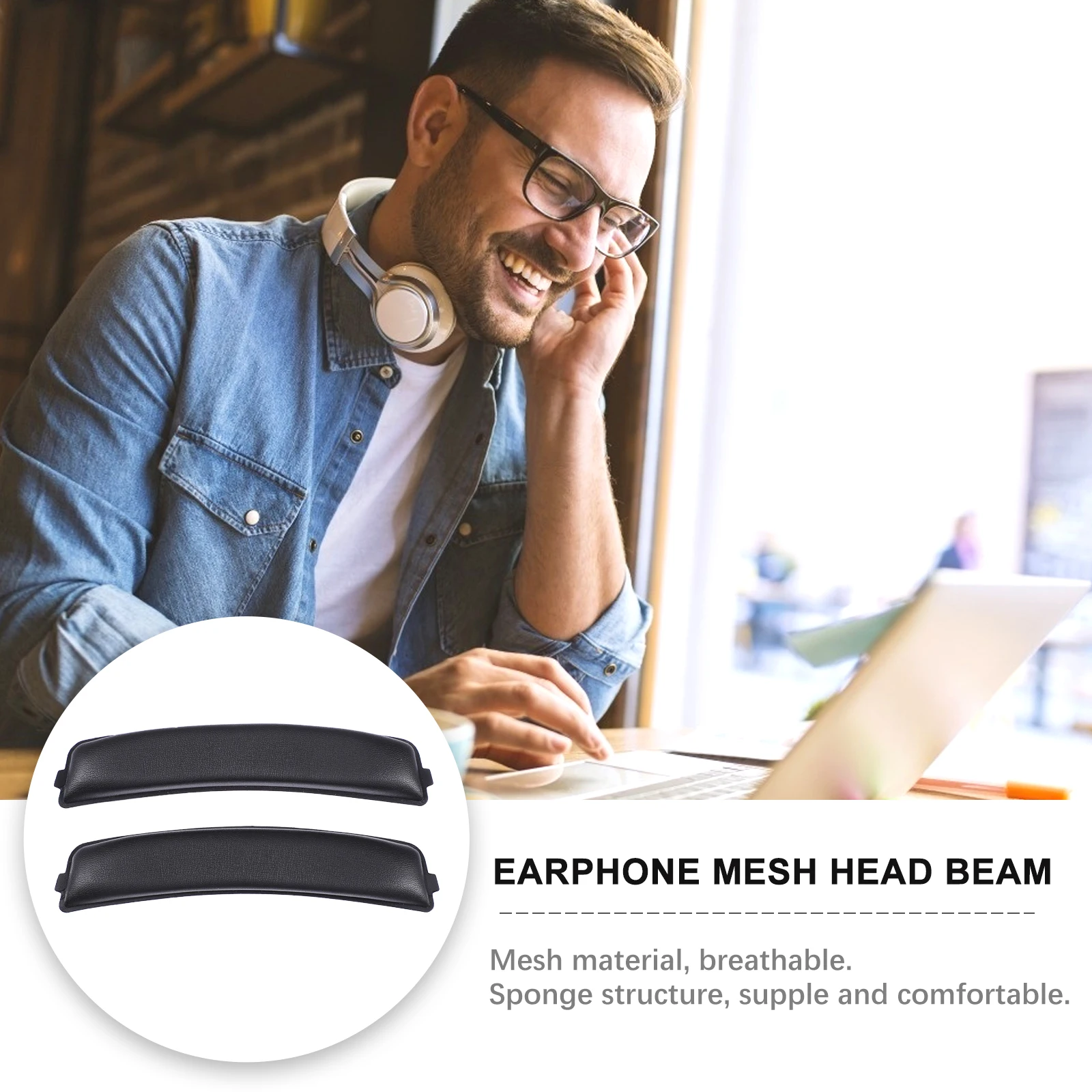 

2pcs Black Head Beam Cushion Replacement for Headphones Comfortable Anti-Shock Pad Headband Protector Breathable Cover