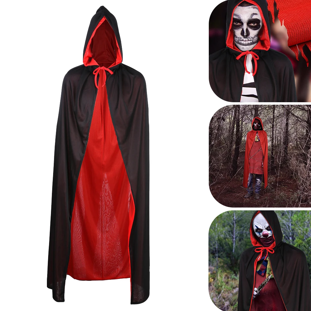 

90/120/140CM Halloween Black&Red Double-Sided Cape Hooded/Stand-up Collar Style Women Men Kids Clothes Cosplay Costume Cloak