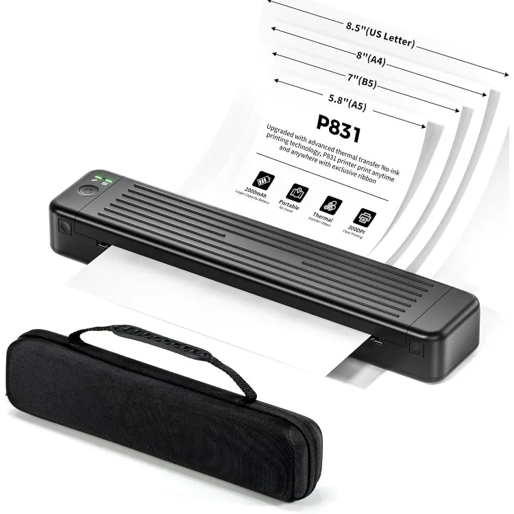 

P831 Portable Printers Wireless for Travel, Wireless Printer, 300DPI for 8.5x11 US Letter Copy Paper