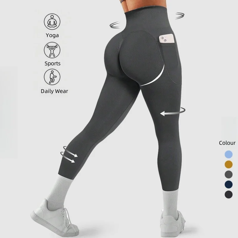 Sexy Scrunch Leggings with Pockets High Waist Tight Gym Sport Women Fitness Buttock Push Up Workout Legging Butt Lift Yoga Pant