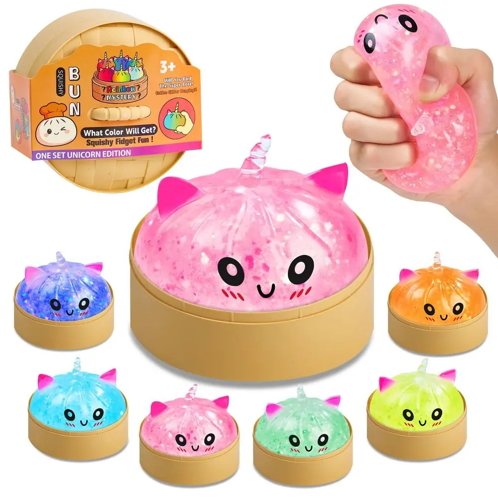 Glitter Steamed Bun Squeezable Toy with Steamer Soft Squeezable Toy Fidget Slow Resilience Stress Relief Sensory Ball