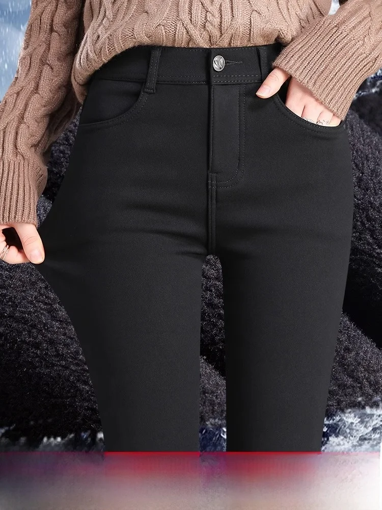 Thickened Fleece Women's Cotton Pants High Waist Long Trousers Warm Magic Slimming Bootcut Pants Casual Wear for Autumn Winter