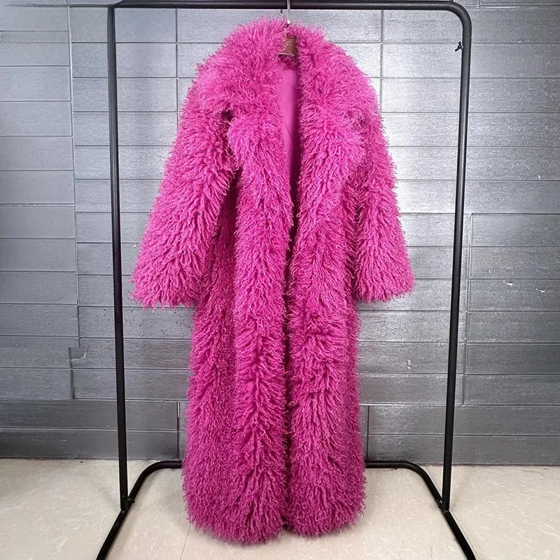 

2026 Autumn Winter New Fashion Beach Wool Faux Fur Coat For Women Suit Collar Solid Color Long Overcoat Female FF1986