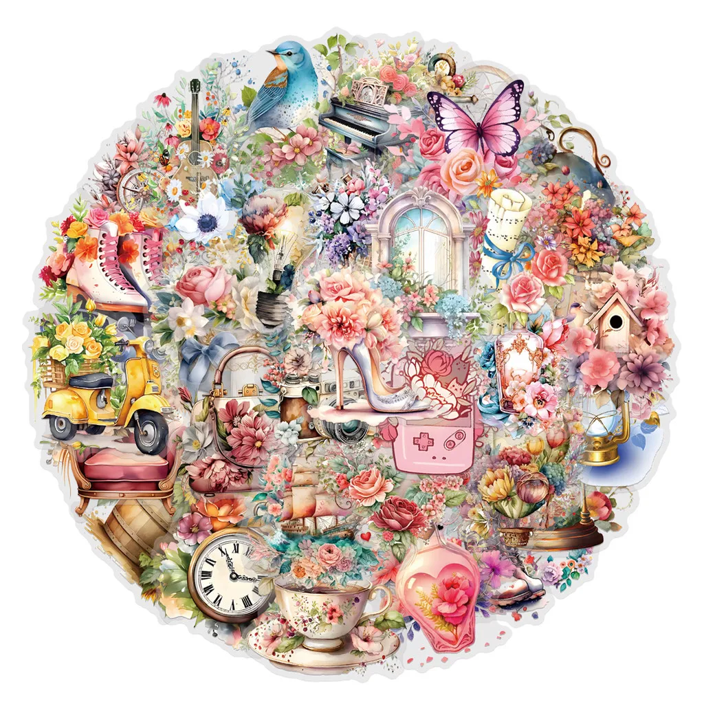 57 قطعة من ملصقات "إضافة الازدهار" الجديدة - مقاومة للماء ومجلة PET شفافة لوازم الزهور ديكور (LanLanStickersWorld Store)