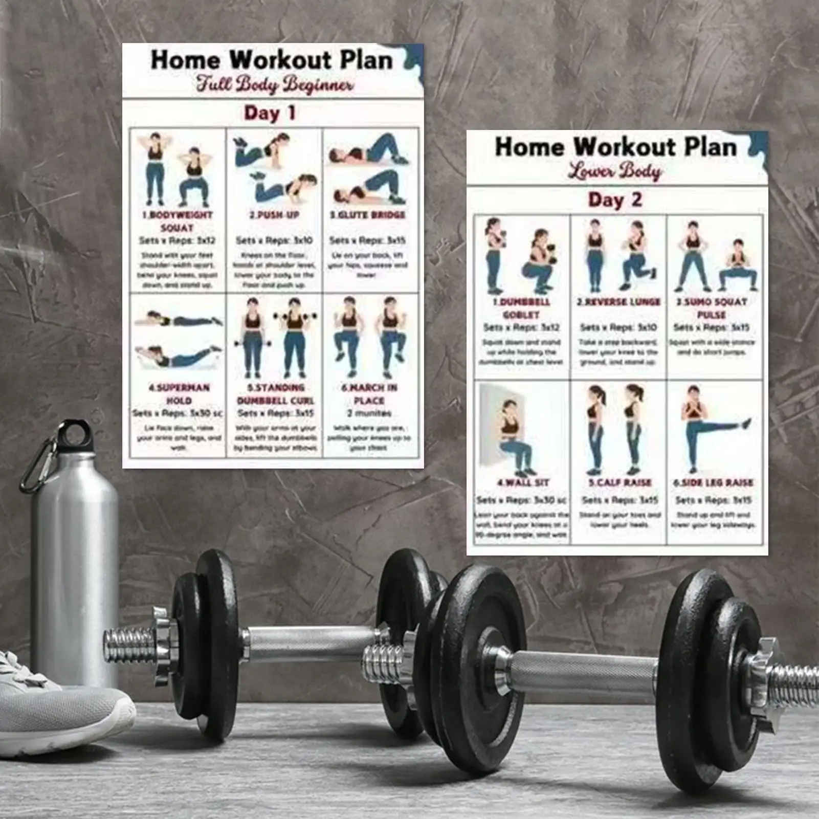 

Набор тренировочных плакатов с гантелями, стол для записи йоги, тренировочный плакат для домашнего спортзала для общежития, офиса, квартиры