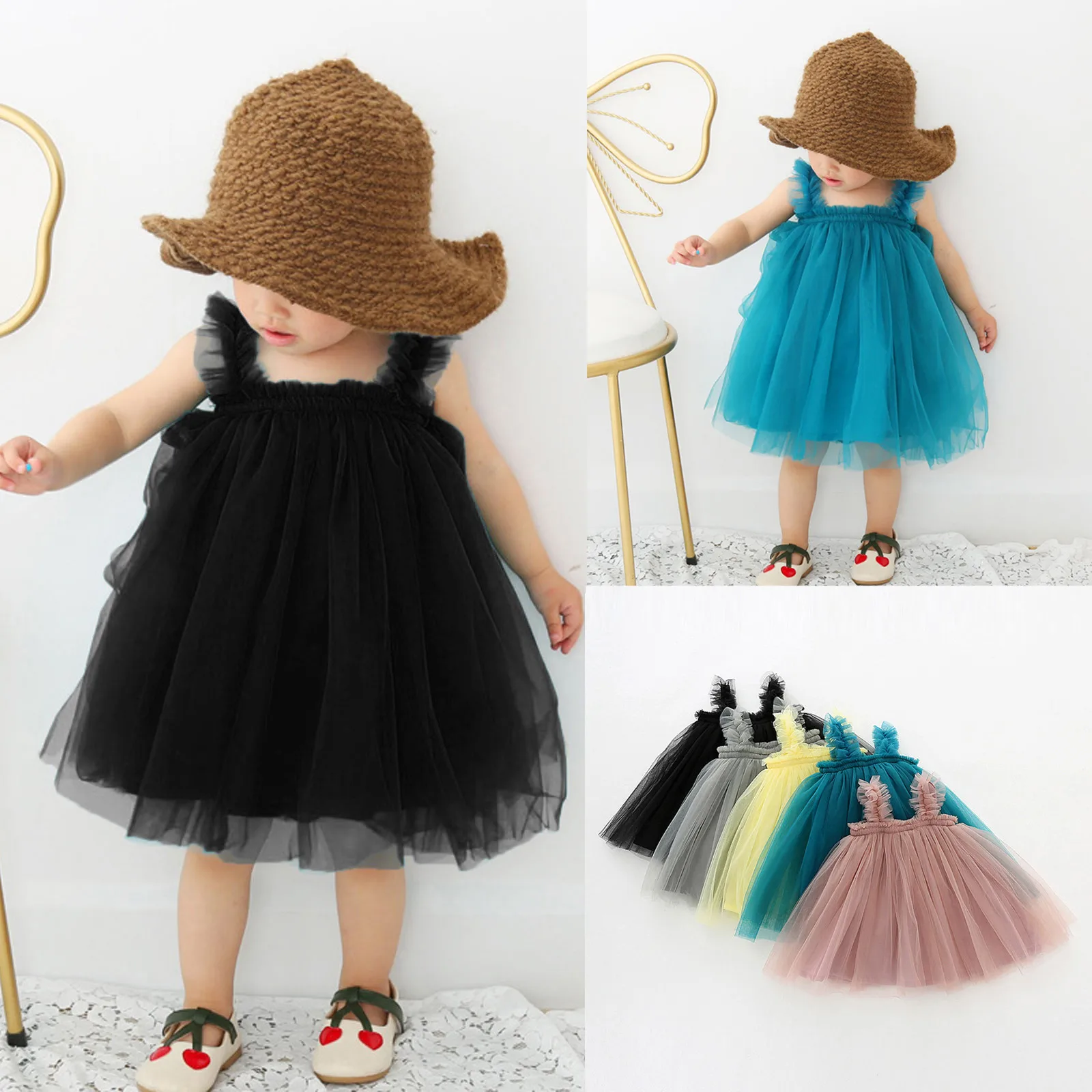 Toddler Pageant Dresses Sleeveless Dress Kids Dress Toddler Baby Princess Tulle Girl Party Ruffle Toddler Girl Cotton Dresses