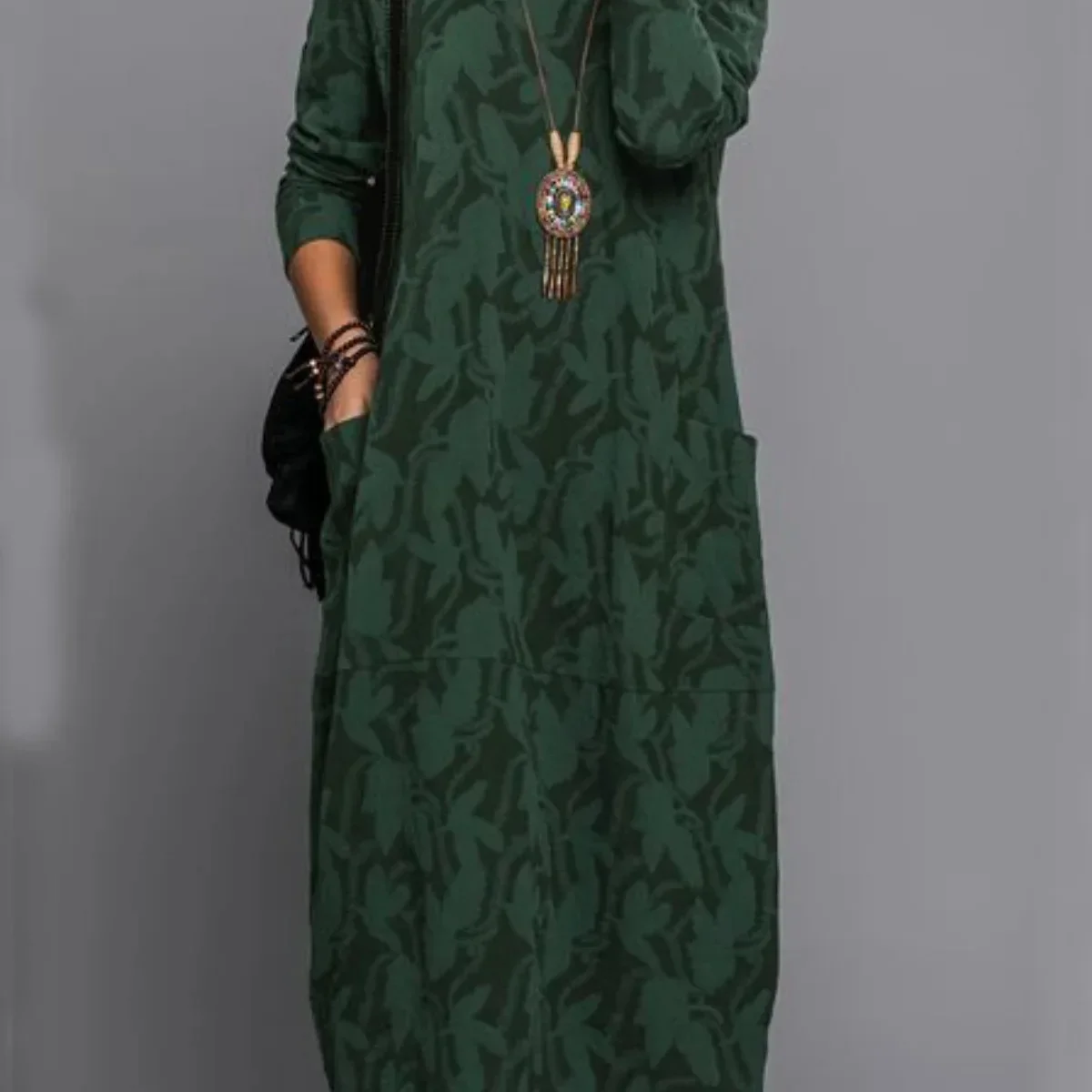 

CPSYMYM New Round Neck Long Sleeved Dress With Casual Print And Pocket For Comfortable Autumn Spring Women's Fashion Dress