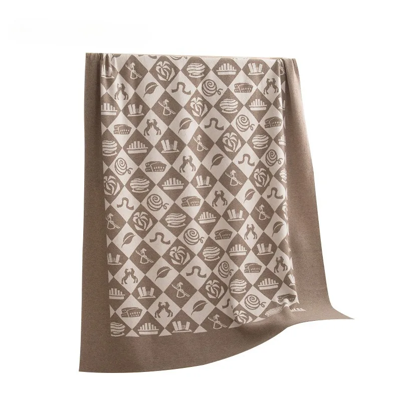 Double-sided jacquard pure cashmere sofa retro knitted fleece plaid single blanket