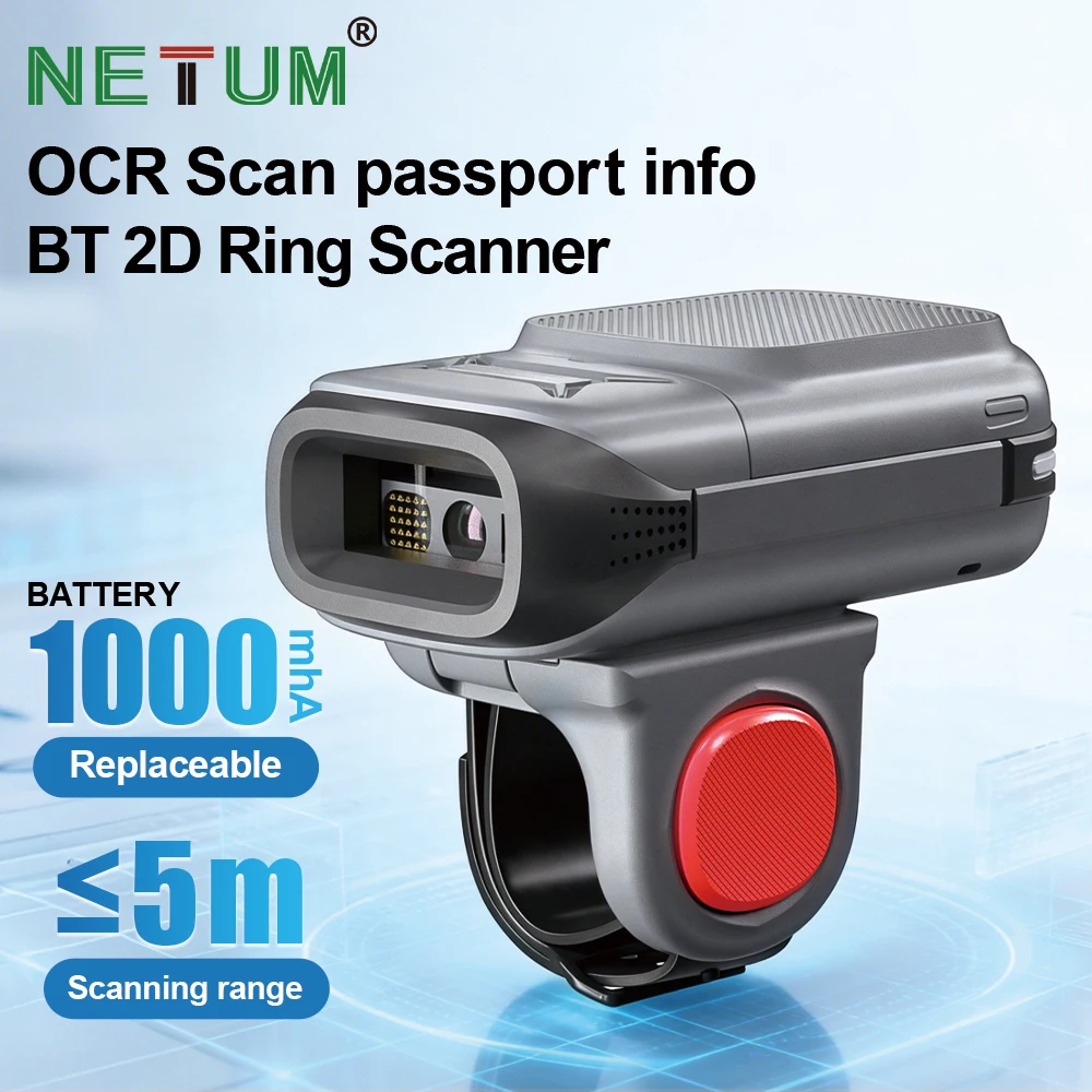 

Ring Barcode Scanner with 1000mAh Battery 400MP High Performance 2D Imager for Long Range Scanning Bluetooth Barcode Reader