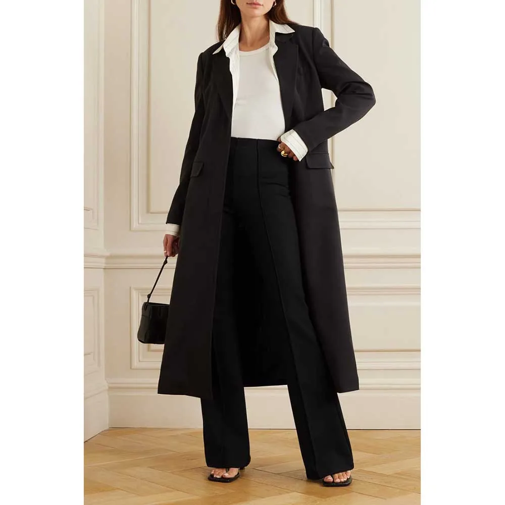 Fashion Chic Black New in Suits for Women Notch Lapel 2 Piece Long Jacket Pants Female Clothing Office Lady Slim Fit Blazer Sets