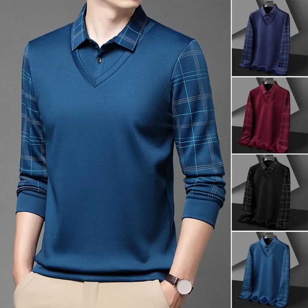 Men Shirt Collar Pullover Top Plaid Lapel Men's Sweater Thick Warm Knitted Pullover for Fall Winter Formal Business Style