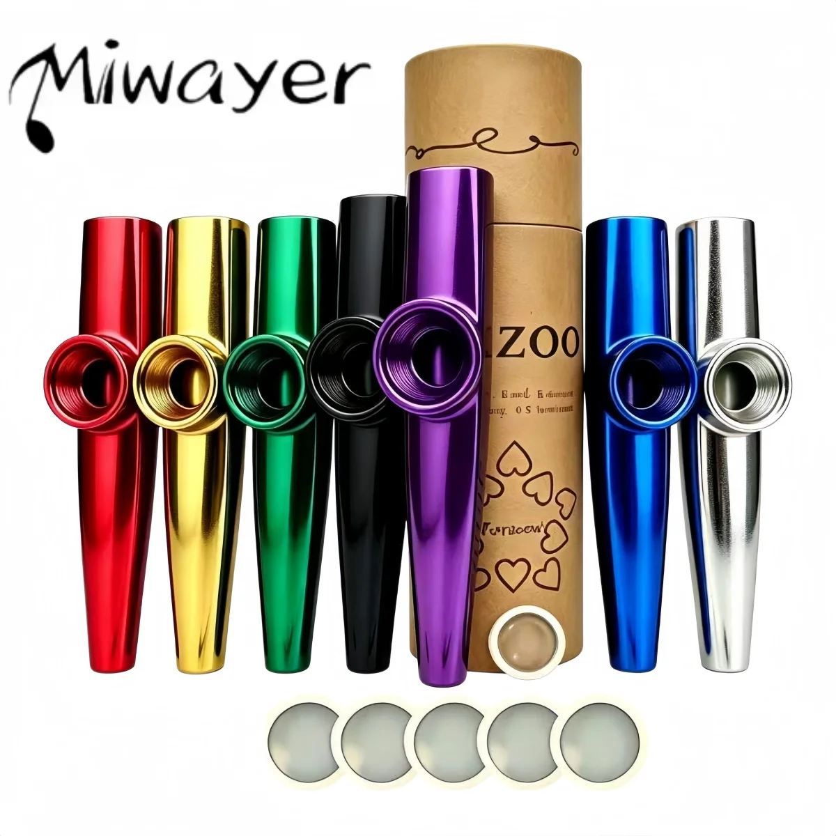 Miwayer Kazoo Set with Kazoo + Flute Barrel + 5pcs Diaphragms, 7 Colors, Simple Easy to Learn Musical Gift for Party Favor