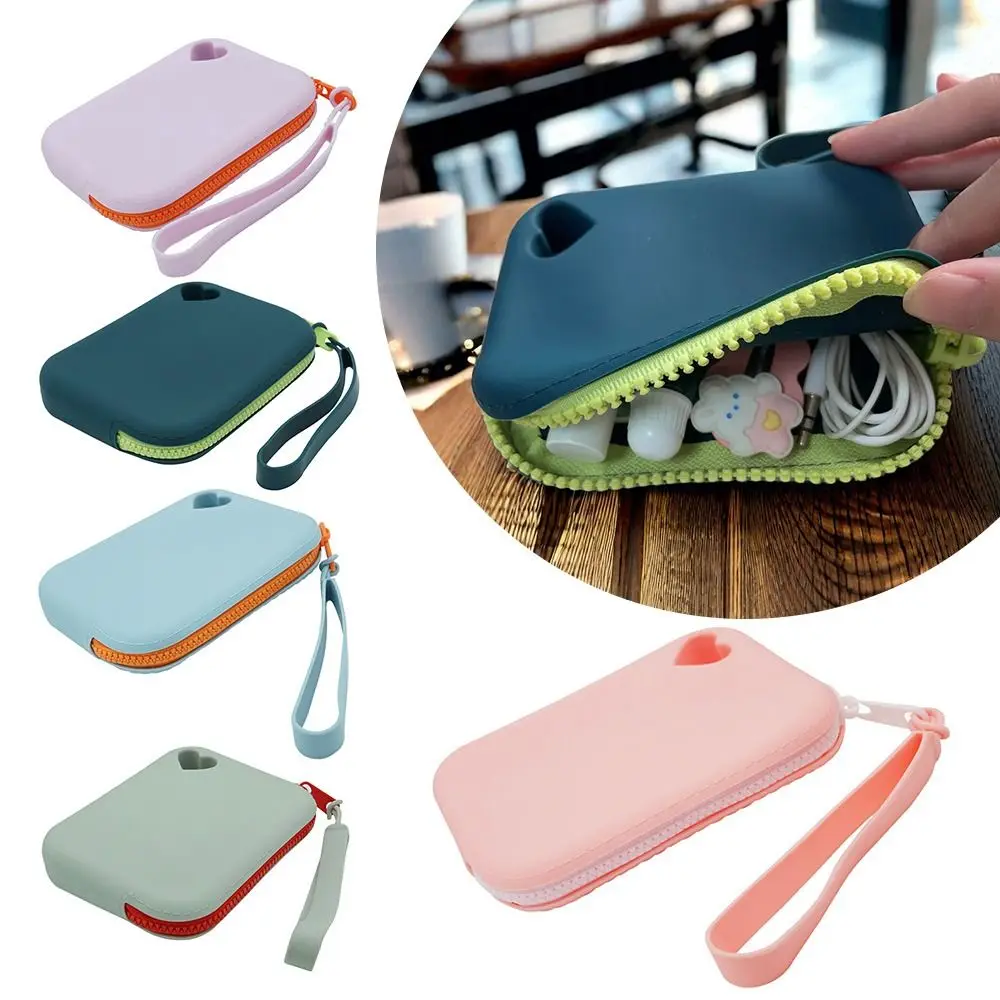 Portable Silicone Coin Purse Multi-purpose Solid Color Earphone Storage Bag Waterproof Small Item Bag Women Girls