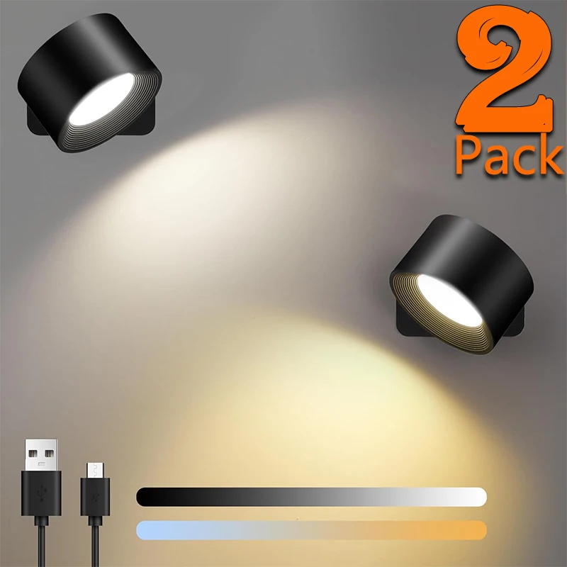 

LED Wall Mounted Lights 2Pcs Rechargeable Battery Operated, 3 Color Temperatures & Dimmable Magnetic 360° Rotation Cordless