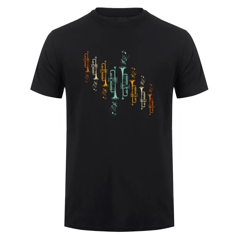 Jazz Trumpet Pattern Musician Trumpeter Sheet Music Gift T Shirt Vintage Short Sleeve T-Shirts DA-610
