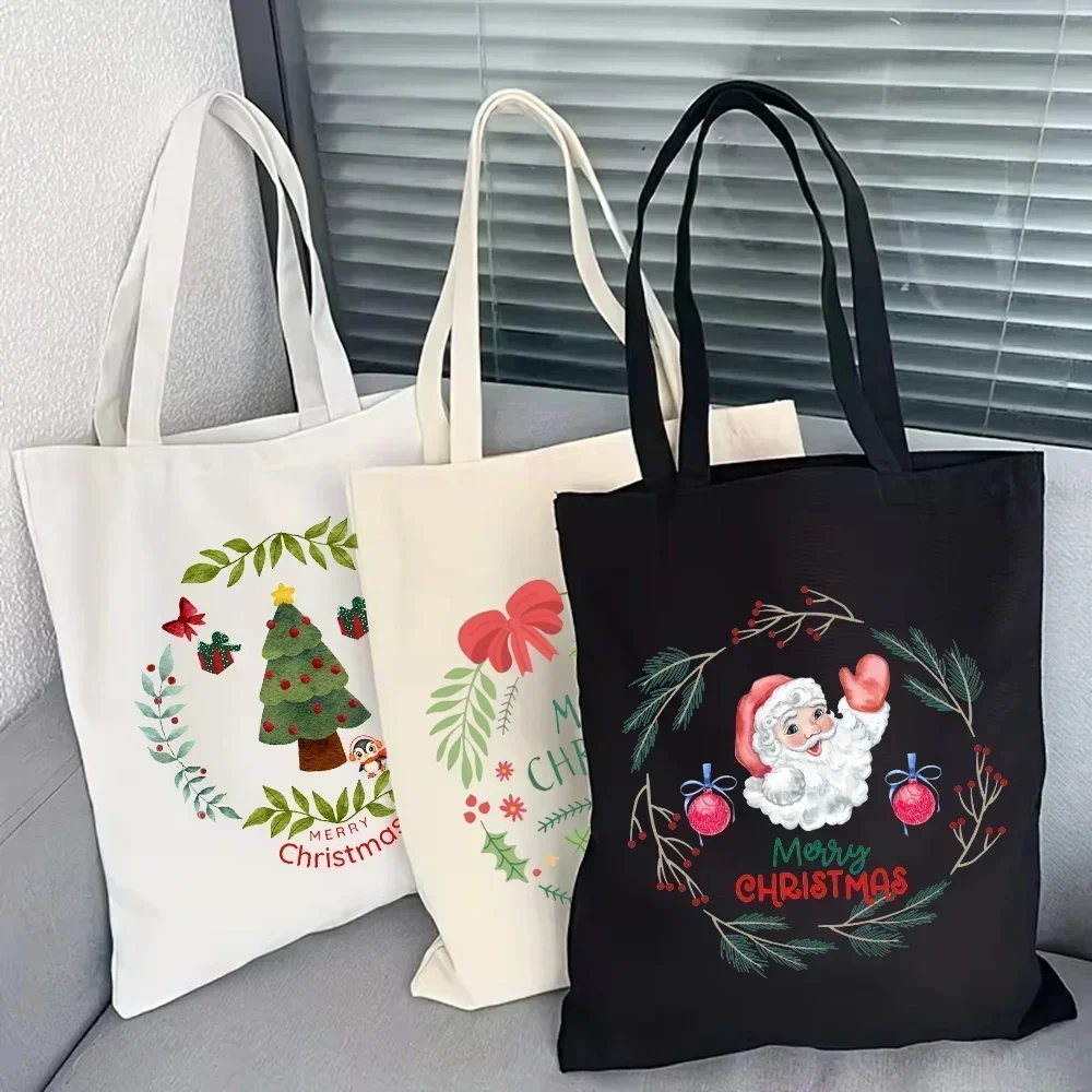 Vrolijk Kerstfeest Tote Bag Winkelen Originele Kerstman Rendier Reizen Canvas Schoudertassen Dames Handtassen Gelukkig Nieuwjaar