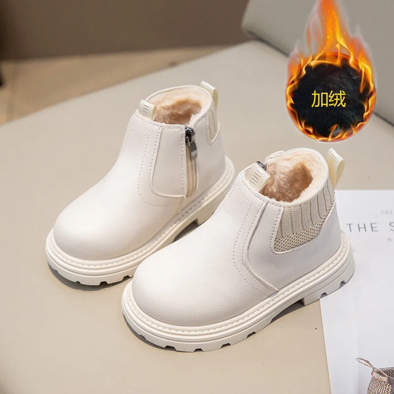 سوبر دافئ الخريف الشتاء طفل أطفال أحذية قصيرة بولي Leather جلد بنين بنات أطفال أحذية موضة طفل الثلوج الأحذية