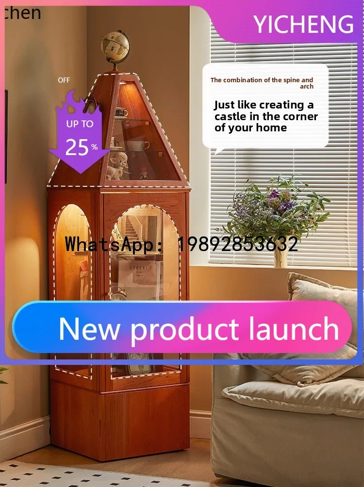 

living room display rotating bookshelf cabinet storage corner solid wood figure display cabinet