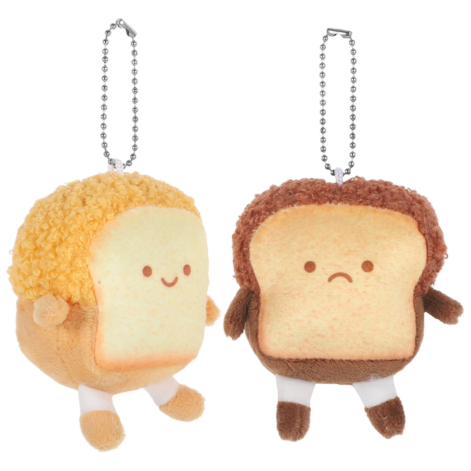 2 Pcs Baby Mini Emotional Bread Pendants Plush Keychain Pp Cotton Toast Car Hanging Decor