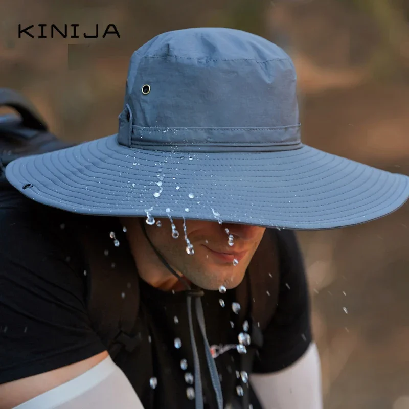 Outdoor Waterproof Large Brim Fisherman Hat Men Fishing Camping Hiking Safari Cap Summer Sun Protection Visor Bucket Hat