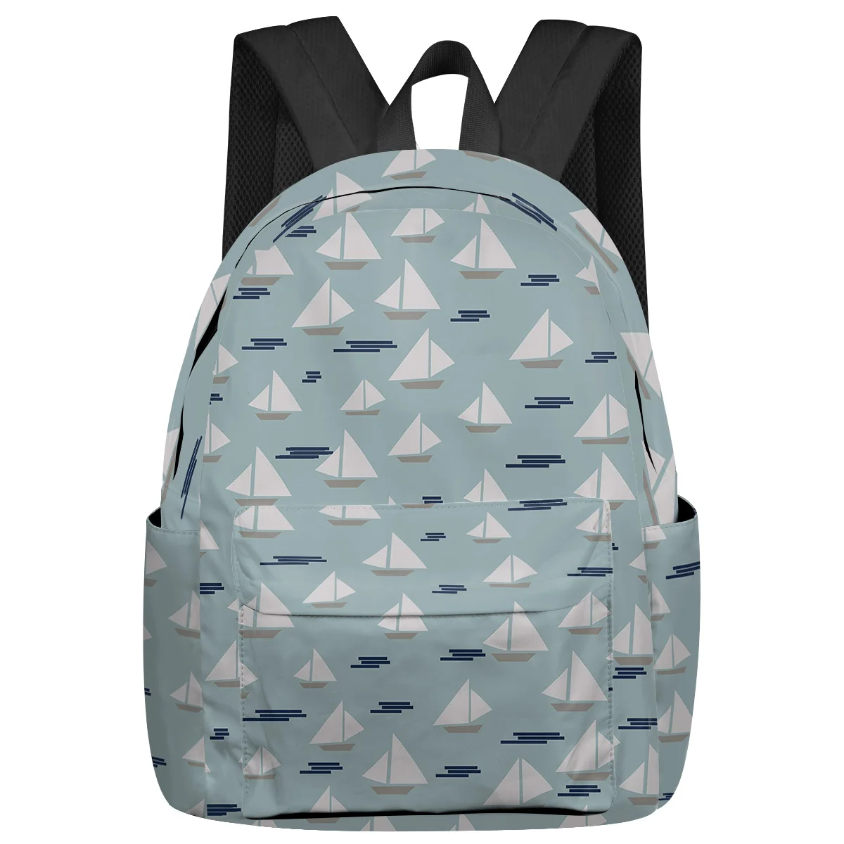 Sailboat Cyan Background Waves Women Man Backpacks Waterproof Travel School Backpack For Student Boys Girls Laptop Bags Mochilas