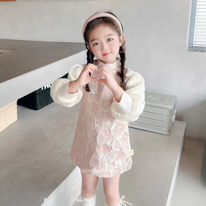 girls'-spring-and-autumn-dress2026new-stylish-children's-puff-sleeve-two-piece-set-baby-national-style-cheongsam-dress