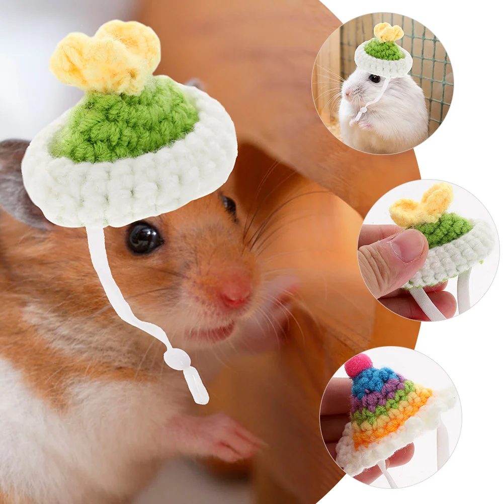 

2Pcs Hamster Hat Mini Small Pet Hat Adjustable Strap Decorative Knitted Cap for Birthday Easter Photo Prop Pet Supply