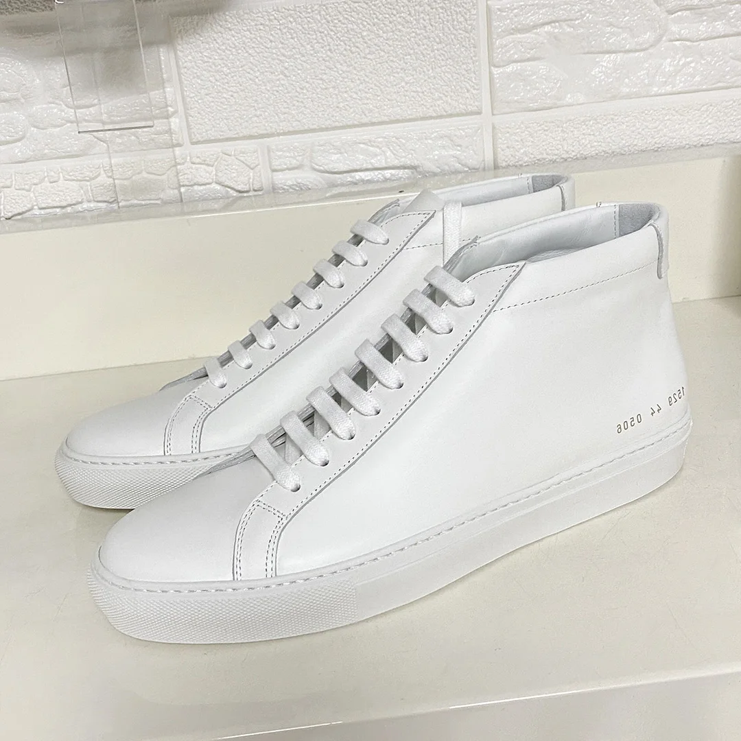 DONNAIN Minimalist White Sneakers High Top Women and Men Luxury Genuine Leather Handmade Unisex Flat Shoes Customized Plus Size