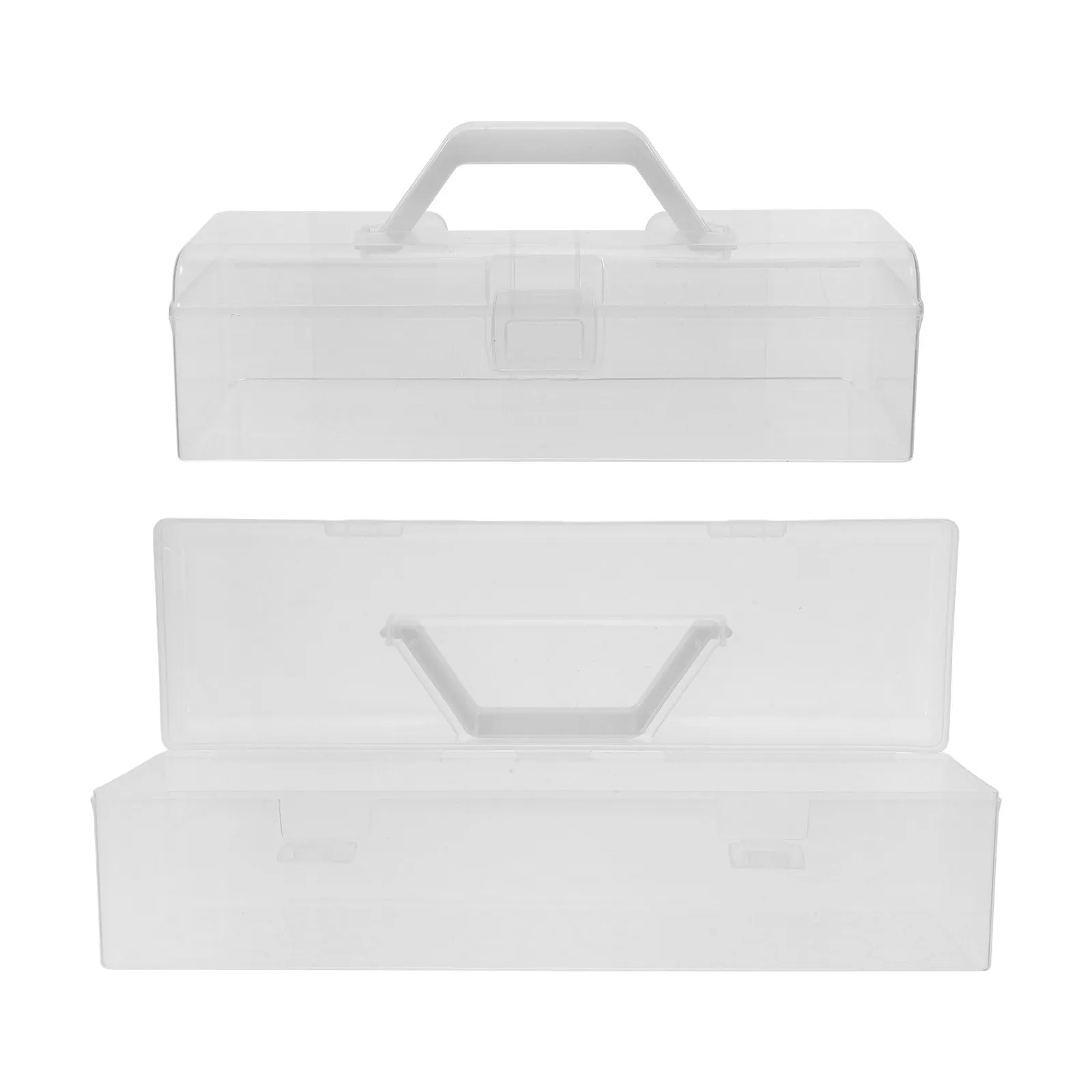 

2Pcs Portable Transparent Storage Box with Handle Clear Plastic Craft Tool Organizer for Art Supplies Paint Brushes Pencils
