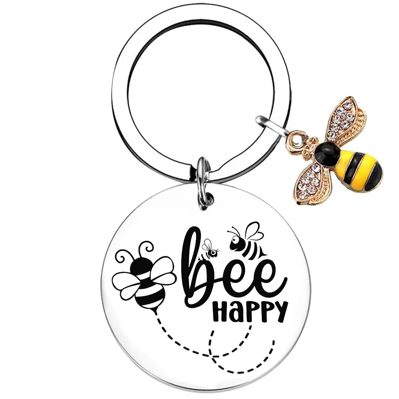 Bee Happy Keychain Beekeeper Gardener Bee Key Chain Pendant daughter Gift