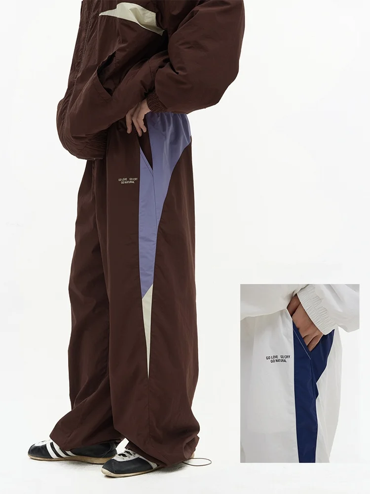 

Crnenter Retro Patchwork Loose Sports Pants Casual Loose Fit Youthful Energy Sle Four Seasons Long Trousers